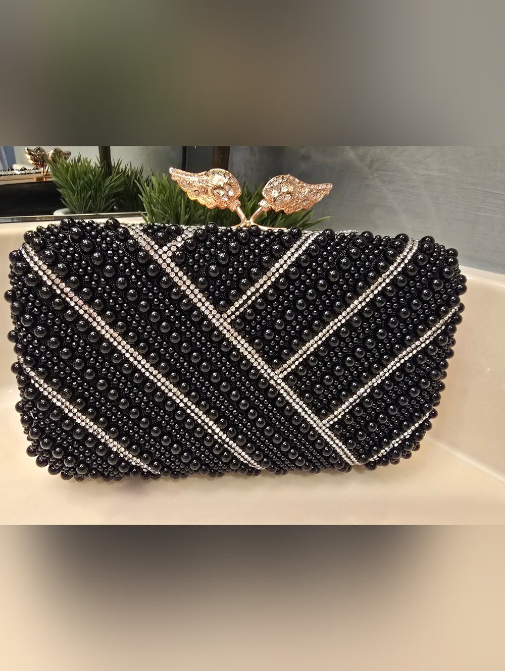 Beaded Clutch in Black & Gold